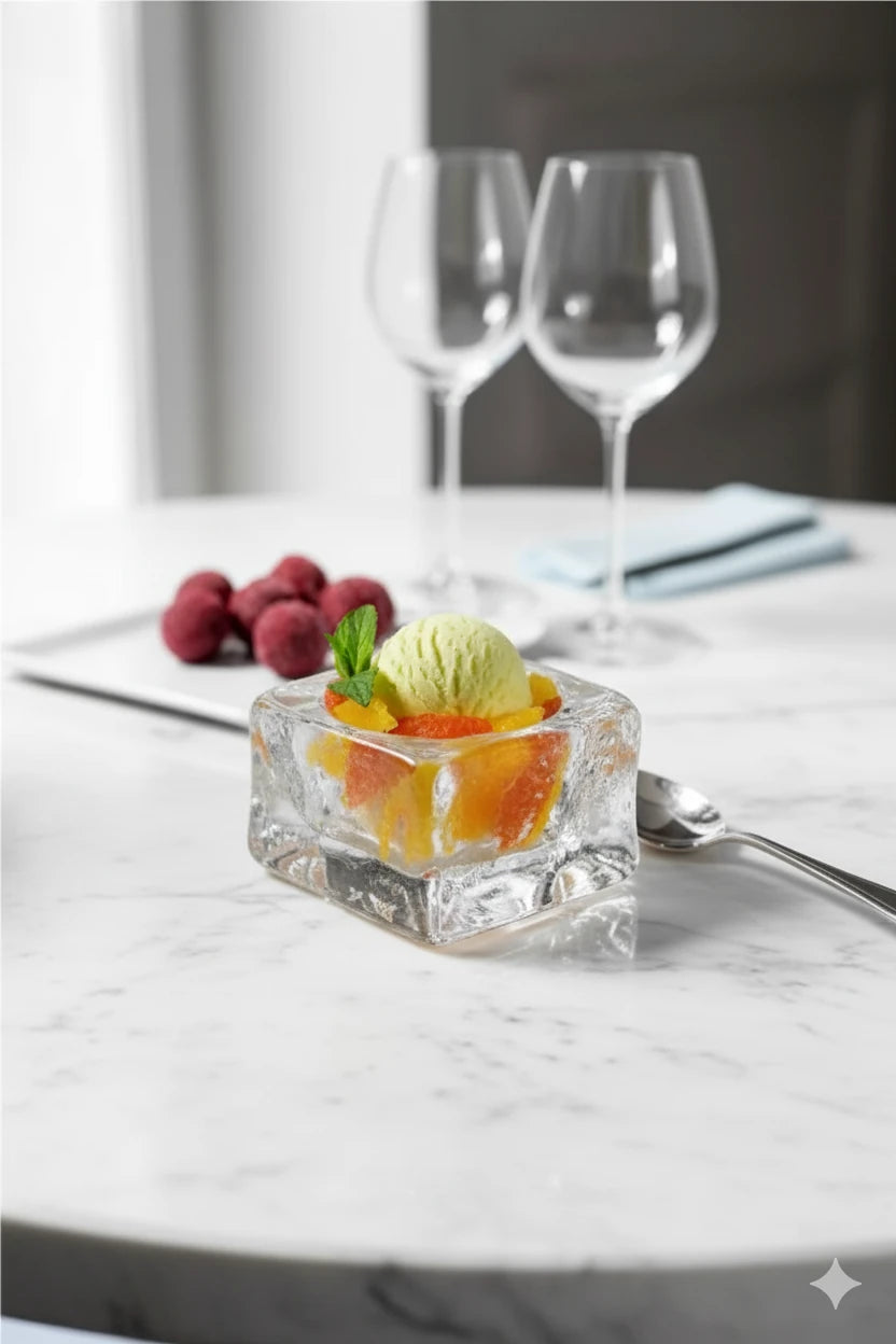 Nude 24323 Ice Cube Kare Dondurma Servis Tabağı – Kristal, 9 cm, El İmalatı