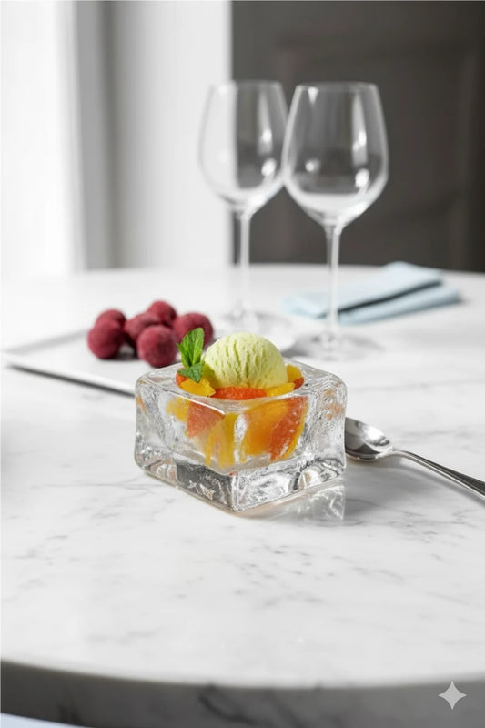 Nude 24323 Ice Cube Kare Dondurma Servis Tabağı – Kristal, 9 cm, El İmalatı