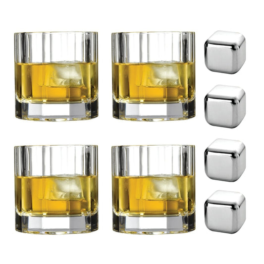 Paşabahçe 68004 NudeGlass Churchill Kristal Viski Bardağı ve Paslanmaz Viski Taşı Seti - 8 Parça
