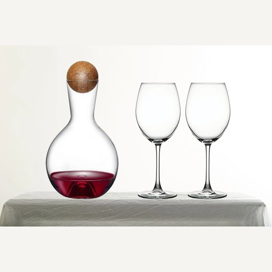 NudeGlass Vintage Kristal Karaf & Paşabahçe Enoteca Şarap Kadehi Seti – 3 Parça Şık Sunum Seti