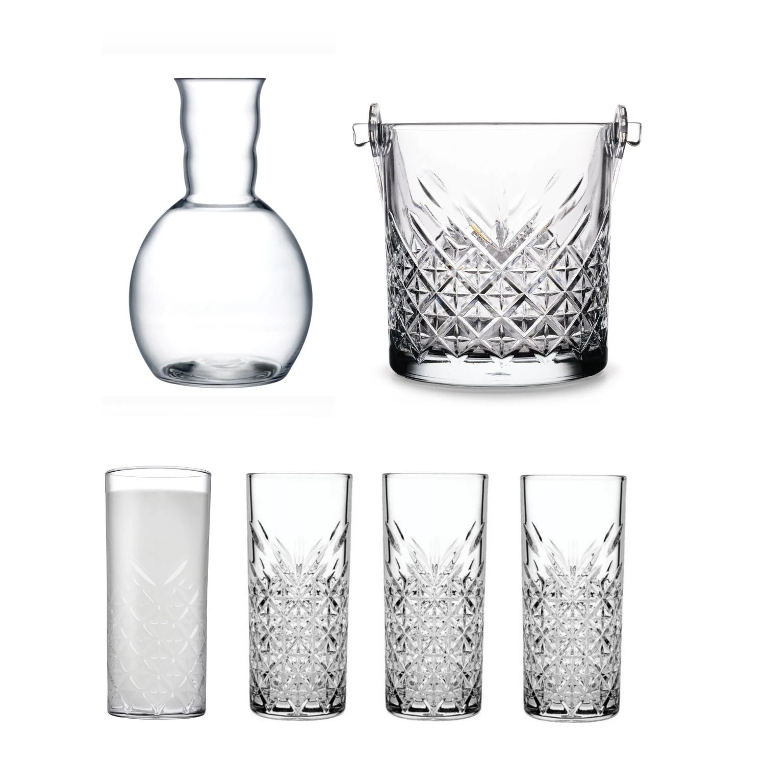 Paşabahçe Rakı Bardağı - Rakı Sürahisi Karaf - Buz Kovası Seti(420326x4 - 64100x1 - 530068x1)
