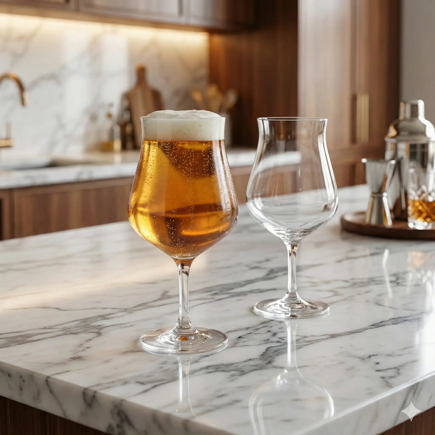 Nude Islands 2'li Kristal Bira Bardağı Seti 380 cc - Ayaklı Modern Tasarım Kadeh (32363)